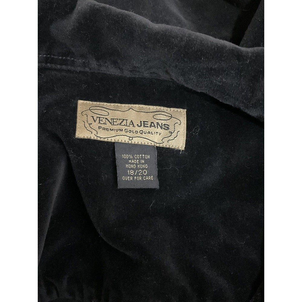VTG Womens Velour Jacket 18/20 Black 90s Y2K Full Zip Pockets Goth Grunge Retro - Picture 5 of 7